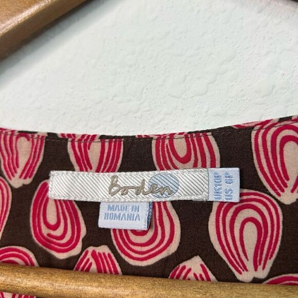 Boden Red Abstract Multiccolor Scoop Neck Long Sleeve Top Size US 6 Petite - Picture 4 of 11